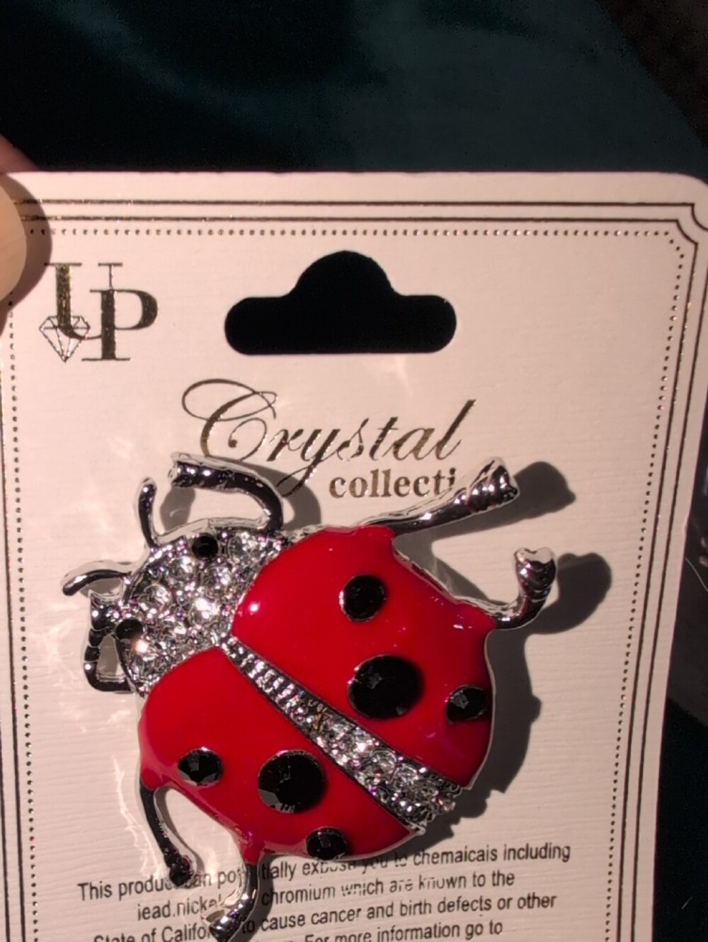 Crystal Collection Red Ladybug Brooch with Rhinestones - Picture 2 of 4
